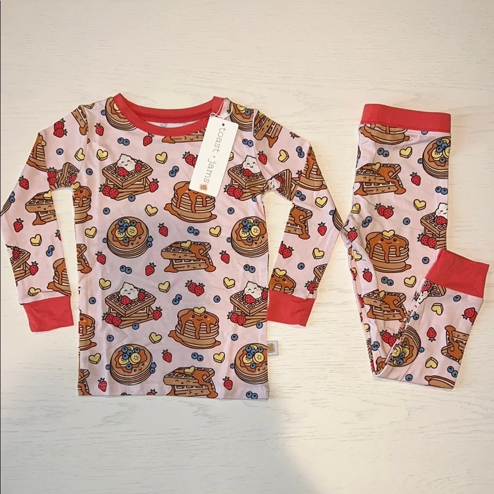 Toast + Jams Bamboo Pink Waffly Cute Pajama Set 7/8 years